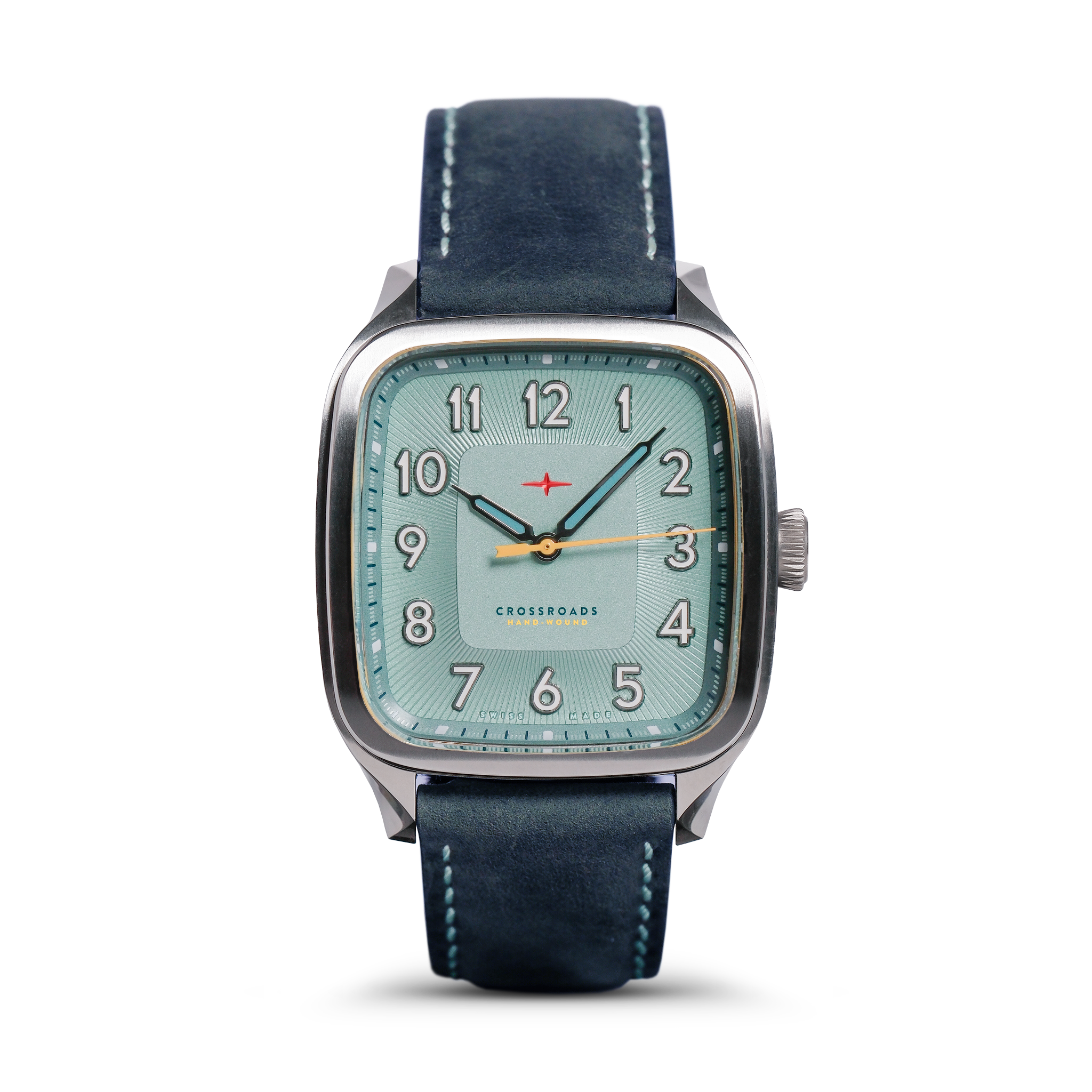 Trafford Crossroads S 40, Seafoam · Navy leather strap